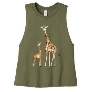 Mama & Baby Giraffe Wildlife Women's Racerback Cropped Tank