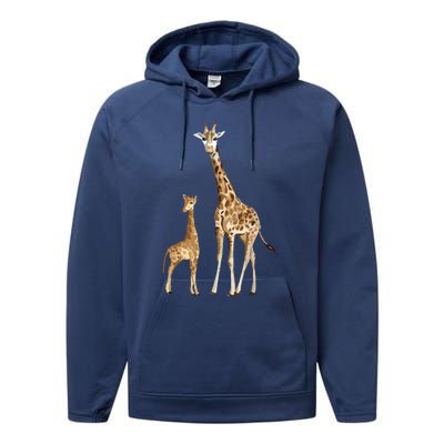 Mama & Baby Giraffe Wildlife Performance Fleece Hoodie