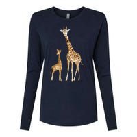 Mama & Baby Giraffe Wildlife Womens Cotton Relaxed Long Sleeve T-Shirt