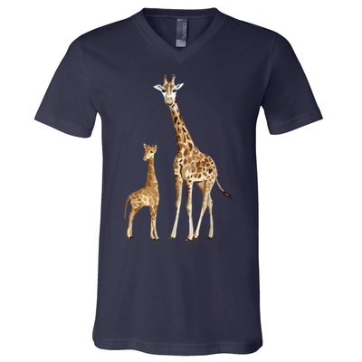 Mama & Baby Giraffe Wildlife V-Neck T-Shirt