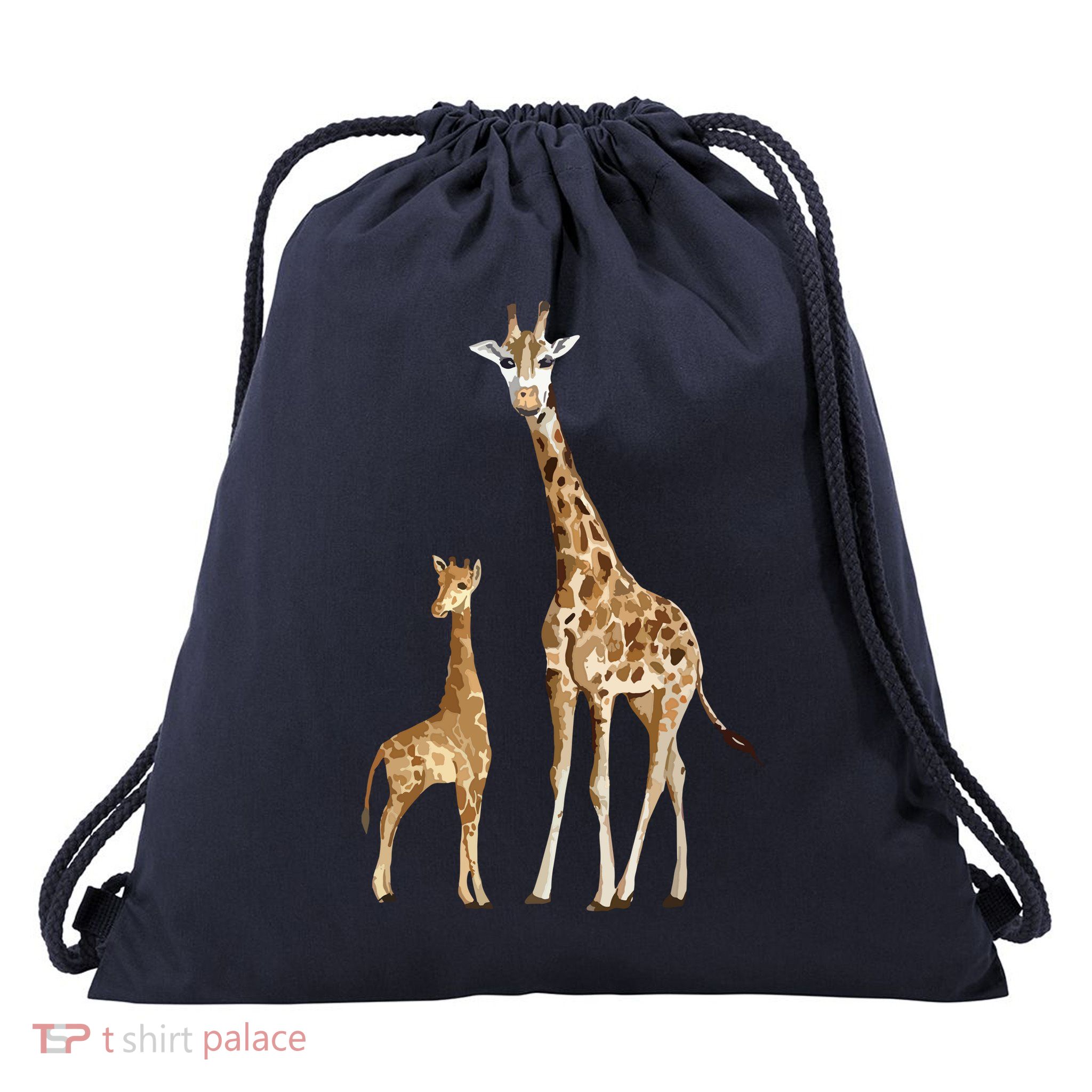 Mama & Baby Giraffe Wildlife Drawstring Bag