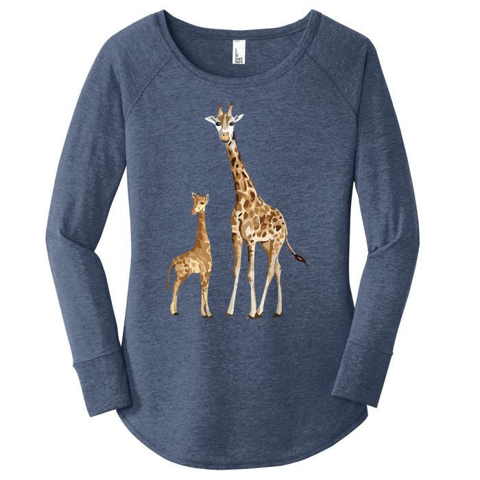 Mama & Baby Giraffe Wildlife Women's Perfect Tri Tunic Long Sleeve Shirt