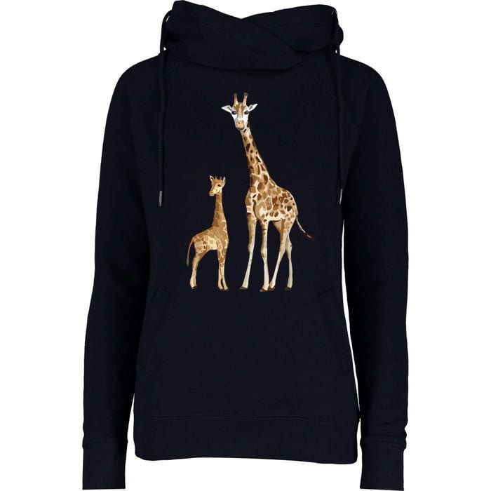 Mama & Baby Giraffe Wildlife Womens Funnel Neck Pullover Hood