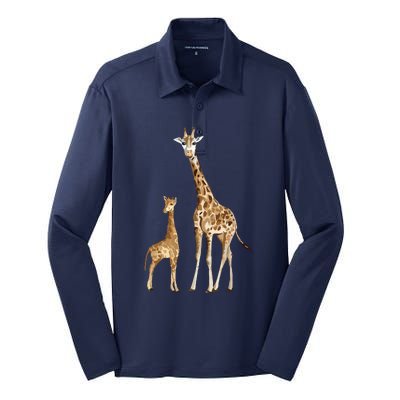 Mama & Baby Giraffe Wildlife Silk Touch Performance Long Sleeve Polo