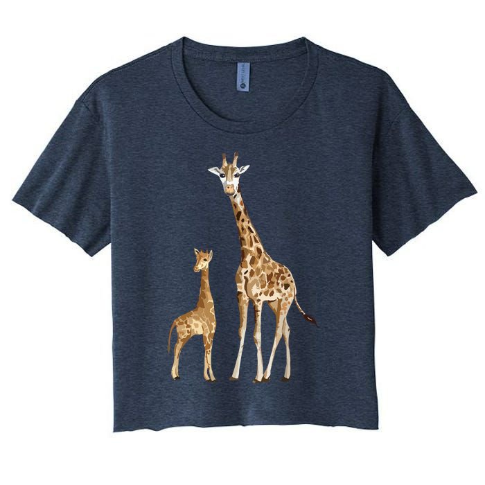 Mama & Baby Giraffe Wildlife Women's Crop Top Tee