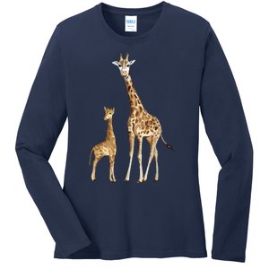 Mama & Baby Giraffe Wildlife Ladies Long Sleeve Shirt