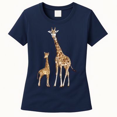 Mama & Baby Giraffe Wildlife Womens T-Shirt