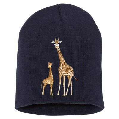 Mama & Baby Giraffe Wildlife Short Acrylic Beanie