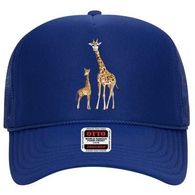 Mama & Baby Giraffe Wildlife High Crown Mesh Back Trucker Hat