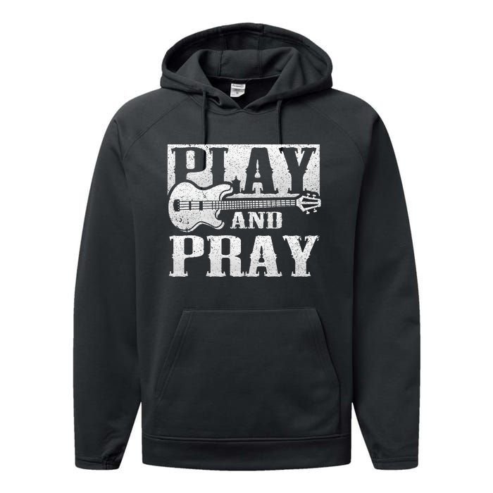 Musician Bass Guitar Player Christian Guitar Play And Pray Performance Fleece Hoodie