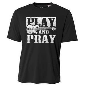 Musician Bass Guitar Player Christian Guitar Play And Pray Cooling Performance Crew T-Shirt