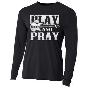 Musician Bass Guitar Player Christian Guitar Play And Pray Cooling Performance Long Sleeve Crew