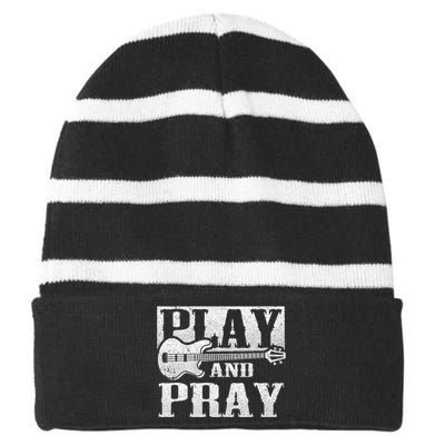 Musician Bass Guitar Player Christian Guitar Play And Pray Striped Beanie with Solid Band