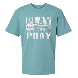 Musician Bass Guitar Player Christian Guitar Play And Pray Sueded Cloud Jersey T-Shirt