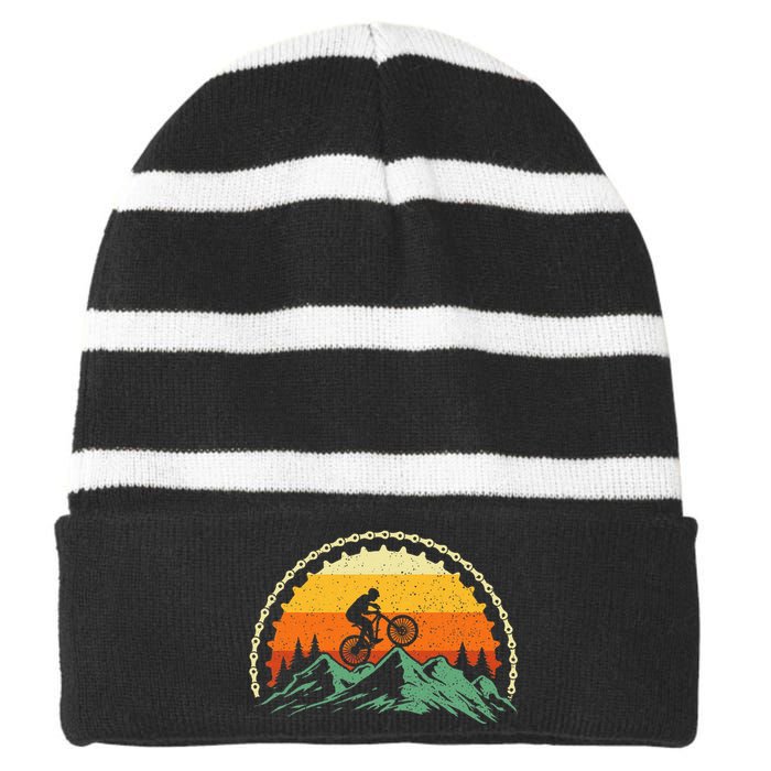 Mountain Biking Gear Bike Rider Mtb Lover Cyclist Downhill Striped Beanie with Solid Band