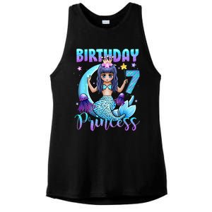 Mermaid Birthday Girl 7 Years Old Mermaid 7th Birthday Girls Ladies PosiCharge Tri-Blend Wicking Tank