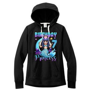 Mermaid Birthday Girl 7 Years Old Mermaid 7th Birthday Girls Women's Fleece Hoodie