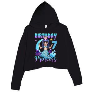 Mermaid Birthday Girl 7 Years Old Mermaid 7th Birthday Girls Crop Fleece Hoodie