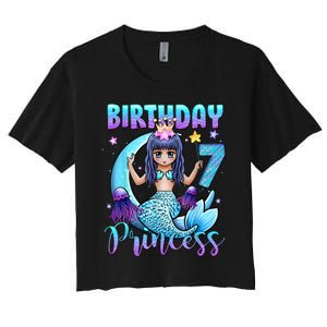 Mermaid Birthday Girl 7 Years Old Mermaid 7th Birthday Girls Women's Crop Top Tee