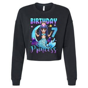 Mermaid Birthday Girl 7 Years Old Mermaid 7th Birthday Girls Cropped Pullover Crew