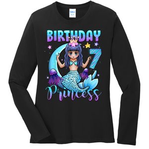 Mermaid Birthday Girl 7 Years Old Mermaid 7th Birthday Girls Ladies Long Sleeve Shirt