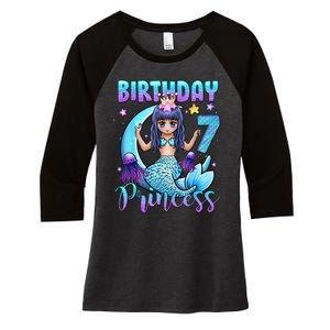 Mermaid Birthday Girl 7 Years Old Mermaid 7th Birthday Girls Women's Tri-Blend 3/4-Sleeve Raglan Shirt