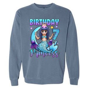 Mermaid Birthday Girl 7 Years Old Mermaid 7th Birthday Girls Garment-Dyed Sweatshirt