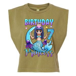 Mermaid Birthday Girl 7 Years Old Mermaid 7th Birthday Girls Garment-Dyed Women's Muscle Tee