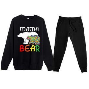 Mama Bear Gift Unique Autism Mom Autistic Mother Support Gift Premium Crewneck Sweatsuit Set