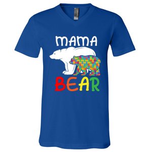 Mama Bear Gift Unique Autism Mom Autistic Mother Support Gift V-Neck T-Shirt