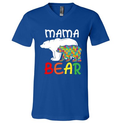 Mama Bear Gift Unique Autism Mom Autistic Mother Support Gift V-Neck T-Shirt