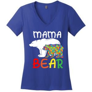 Mama Bear Gift Unique Autism Mom Autistic Mother Support Gift Women's V-Neck T-Shirt