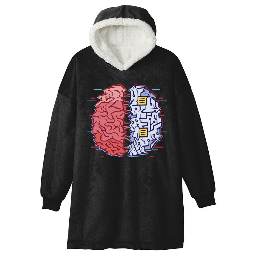 Machine Brain Glitch Hooded Wearable Blanket