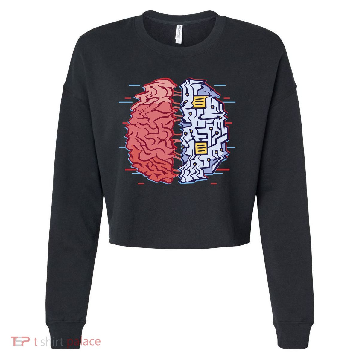 Machine Brain Glitch Cropped Pullover Crew
