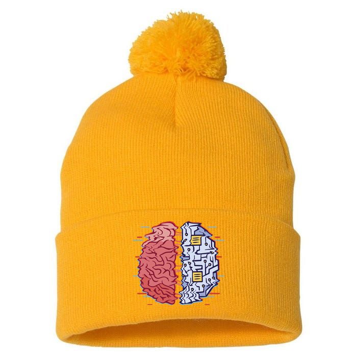 Machine Brain Glitch Pom Pom 12in Knit Beanie