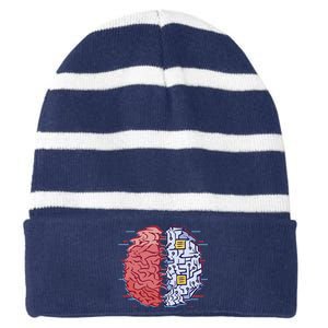 Machine Brain Glitch Striped Beanie with Solid Band