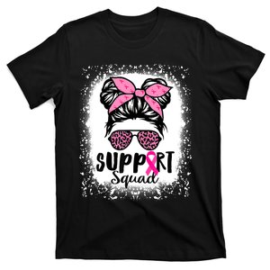 Messy Bun Glasses Pink Support Squad Breast Cancer Awareness T-Shirt