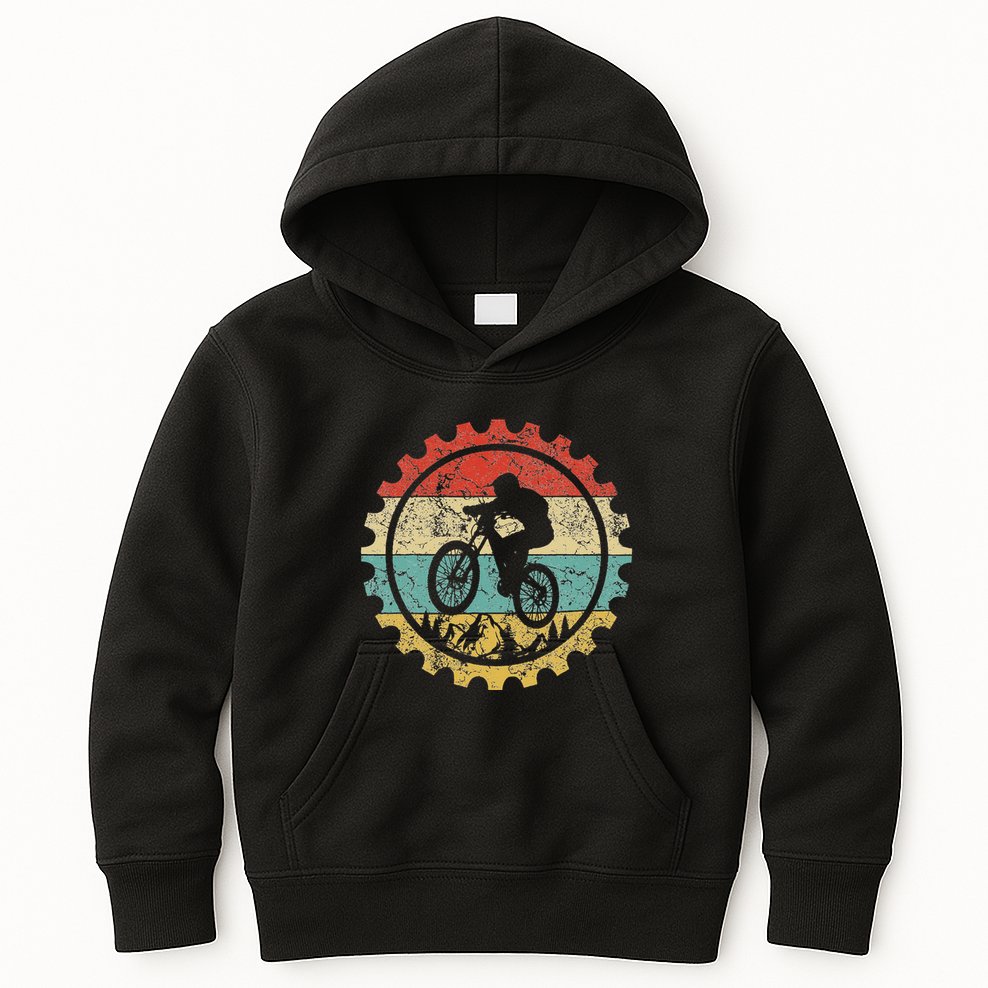 Mountain Biking Gear Retro Vintage Mtb Bicycle Bike Rider Kids Hoodie