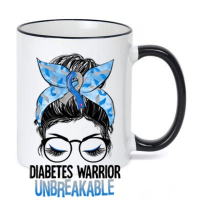 Messy Bun Glasses Type 1 Diabetes Warrior Unbreakable Meaningful Gift 11oz Black Color Changing Mug