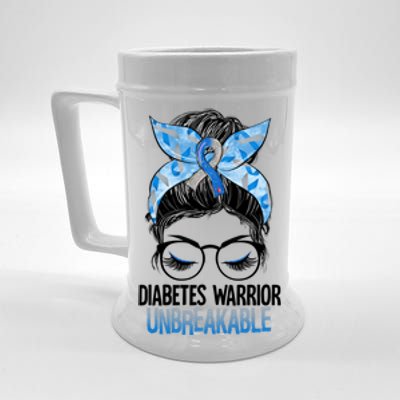 Messy Bun Glasses Type 1 Diabetes Warrior Unbreakable Meaningful Gift Beer Stein