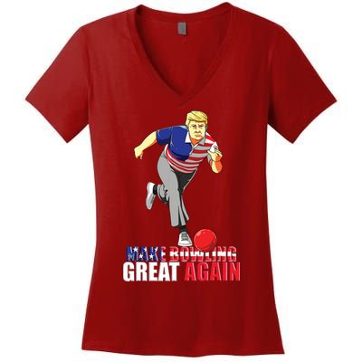Make Bowling Great Again Funny Trump Bowling Gift Women's V-Neck T-Shirt