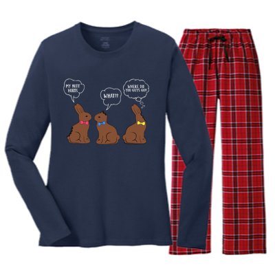 My Butt Hurts Chocolate Bunny Easter Funny Women's Long Sleeve Flannel Pajama Set 