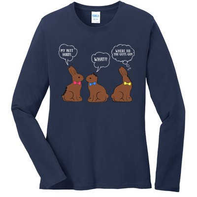 My Butt Hurts Chocolate Bunny Easter Funny Ladies Long Sleeve Shirt