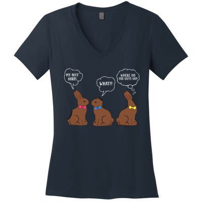 My Butt Hurts Chocolate Bunny Easter Funny Women's V-Neck T-Shirt