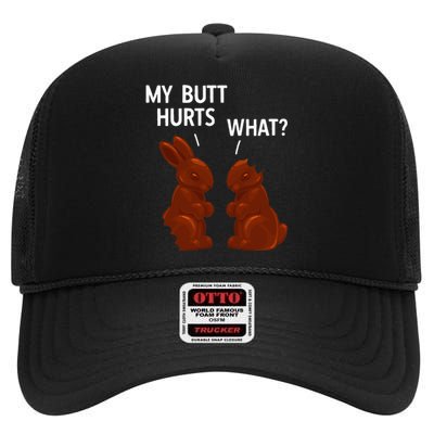 My Butt Hurts Chocolate Bunny Funny Easter High Crown Mesh Back Trucker Hat