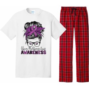 Messy Bun Hair Leopard Ribbon Chiari Malformation Awareness Pajama Set