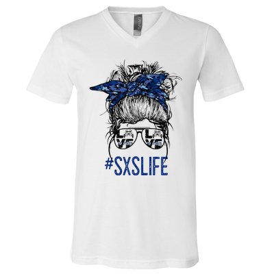 Messy Bun Hair SXS Life Side By Side Riders Girl Riding Gift V-Neck T-Shirt