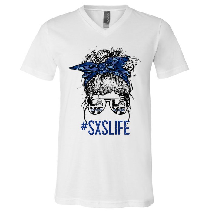 Messy Bun Hair SXS Life Side By Side Riders Girl Riding Gift V-Neck T-Shirt