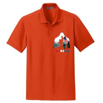 Merica Bigfoot Holding American Flag Usa 4th Of July Bigfoot Dry Zone Grid Polo