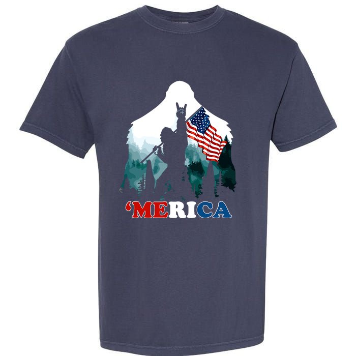 Merica Bigfoot Holding American Flag Usa 4th Of July Bigfoot Garment-Dyed Heavyweight T-Shirt